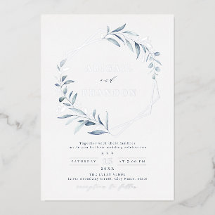 Invitation En Aluminium Dusty Greenery Silver Mariage géométrique Rustique