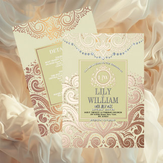 Invitation En Aluminium Dusty Ivory RoseGold Classic Monogram Boho Mariage