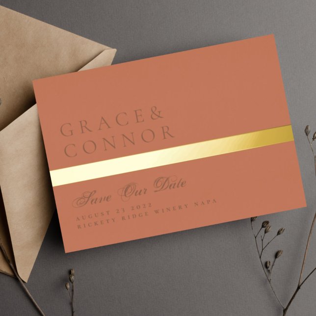 Invitation En Aluminium Dusty Orange Terracotta Bande Photo Enregistrer La (Créateur téléchargé)