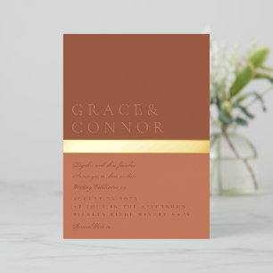 Invitation En Aluminium Dusty Orange Terracotta Gold Foil Mariage