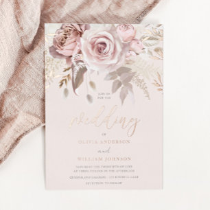 Invitation En Aluminium Dusty Rose Blush Floral Mariage de automne Rose Or