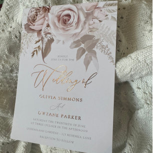 Invitation En Aluminium Dusty Rose Foil Elegance Blush Floral Mariage