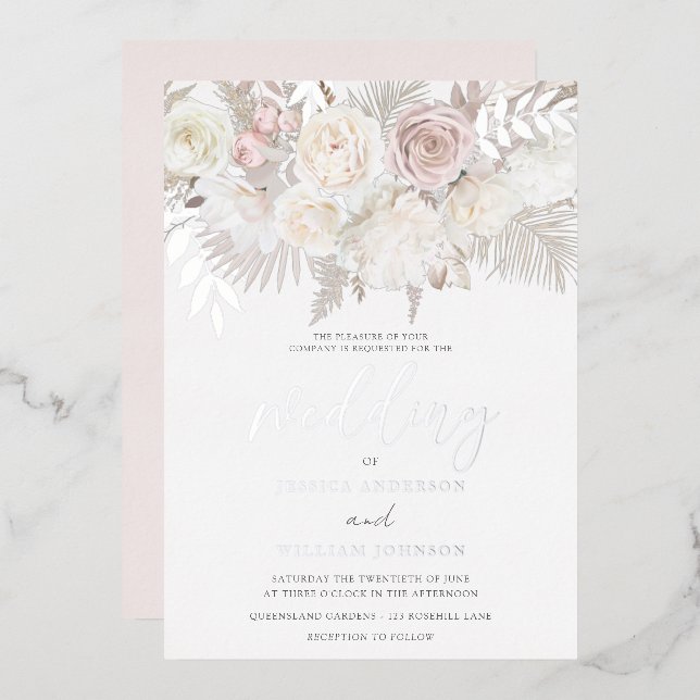 Invitation En Aluminium Dusty Rose & Ivory Boho Mariage Argent (Recto/Verso)