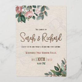 Invitation En Aluminium Dusty Rose & Jardin végétal vert