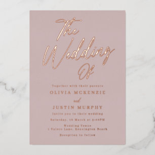 Invitation En Aluminium Dusty rose & Rose or Mariage moderne