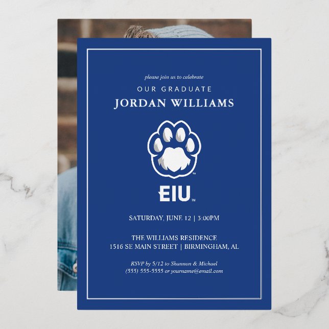 Invitation En Aluminium Eastern Illinois Panthers Empreinte de patte & EIU (Recto/Verso)