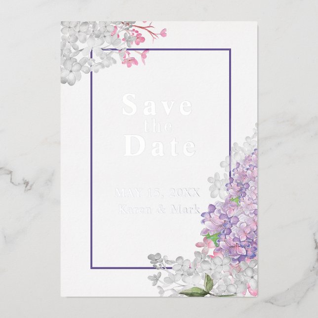 Invitation En Aluminium Économisez la date florale des lilas  (Recto)
