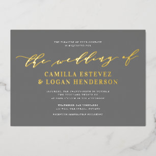 Invitation En Aluminium Écriture calligraphique moderne de mariage gris + 