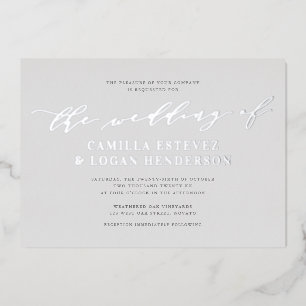 Invitation En Aluminium Écriture calligraphique moderne mariage gris pâle 