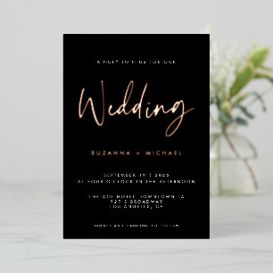 Invitation En Aluminium Écriture calligraphique noire moderne pour mariage