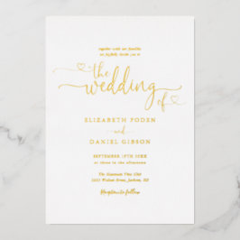 Invitation En Aluminium Écriture Élégante de Mariage Calligraphiée en Or