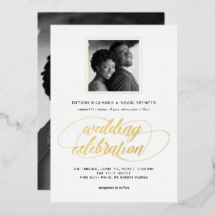 Invitation En Aluminium Écriture élégante et photo Mariage Or