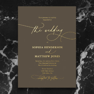 Invitation En Aluminium Écriture élégante formelle Bohème Mariage Brun
