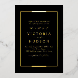Invitation En Aluminium Élégance Cadre Noir Or Simple Mariage Moderne