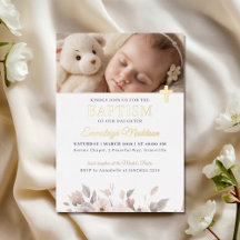 Élégance florale rose avec photo et baptême croisé