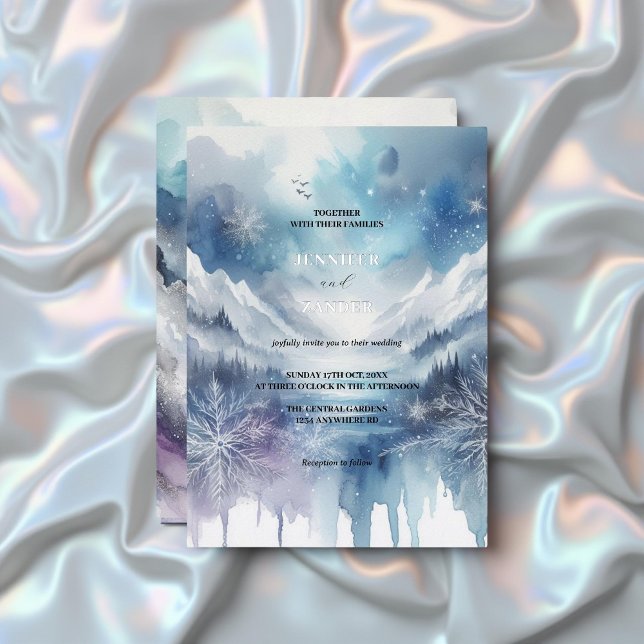 Invitation En Aluminium Elégance Frostée Aquarelle moderne Icy Silver (Créateur téléchargé)