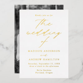 Invitation En Aluminium Élégance moderne blanche et or Photo de mariage