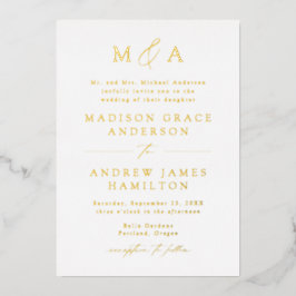 Invitation En Aluminium Élégance Moderne Mariage Monogramme Or