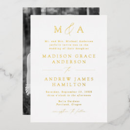 Invitation En Aluminium Élégance Moderne Photo de Mariage au Monogramme Or