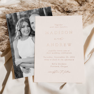Invitation En Aluminium Élégance Moderne Rose Gold Photo Mariage