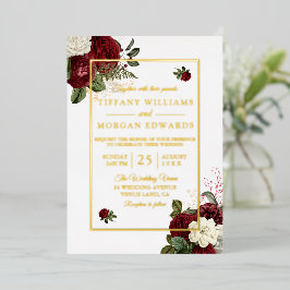 Invitation En Aluminium Élégance romantique : Mariage floral bordeaux et b