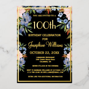 Invitation En Aluminium Elégant 100e Anniversaire Noir OR VÉRITABLE