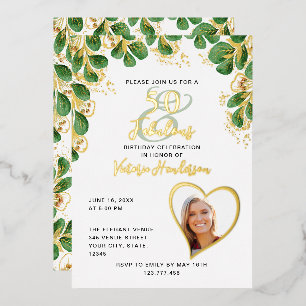 Invitation En Aluminium Elégant 50 & Fabuleux Photo Verdure Anniversaire