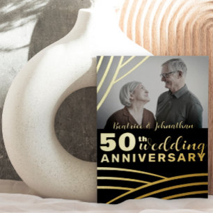 Invitation En Aluminium Élégant 50e anniversaire de Mariage Black & Gold