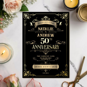 Invitation En Aluminium Élégant 50e anniversaire de mariage noir et or
