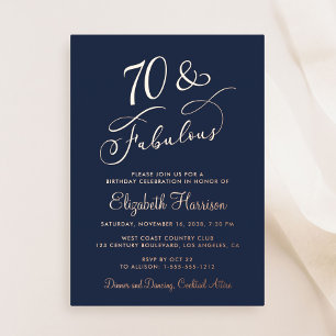 Invitation En Aluminium Elégant 70 Et Fabuleux Blue 70th Birthday Party