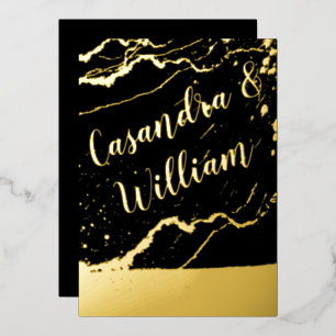 Invitation En Aluminium Elégant Abstrait Marbre Veining Gold Mariage Pour