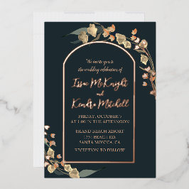 Invitation En Aluminium Elégant arc floral bleu marine