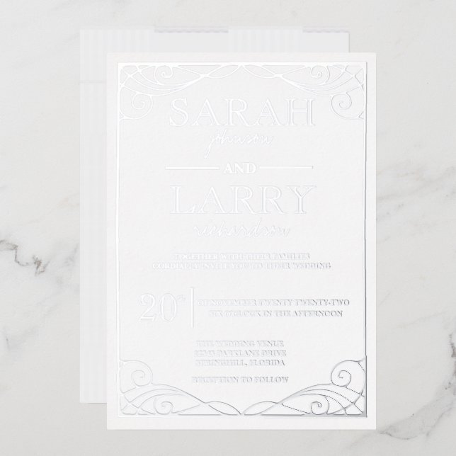 Invitation En Aluminium Elégant Argent traditionnel Mariage Foil Invitatio (Enveloppe)