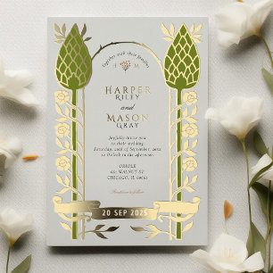 Invitation En Aluminium Élégant Art Nouveau Chardon Mariage à huile or