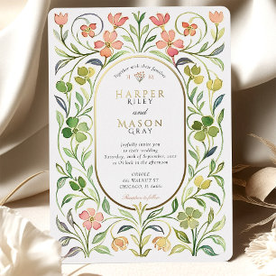 Invitation En Aluminium Elégant Art Nouveau Floral Aquarelle Mariage or