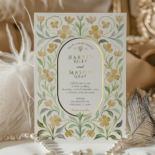 Invitation En Aluminium Elégant Art Nouveau Floral Aquarelle Mariage or