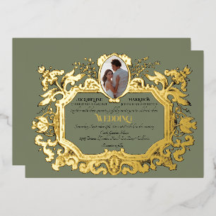 Invitation En Aluminium Elégant Art Nouveau Rococo Photo Sage Mariage