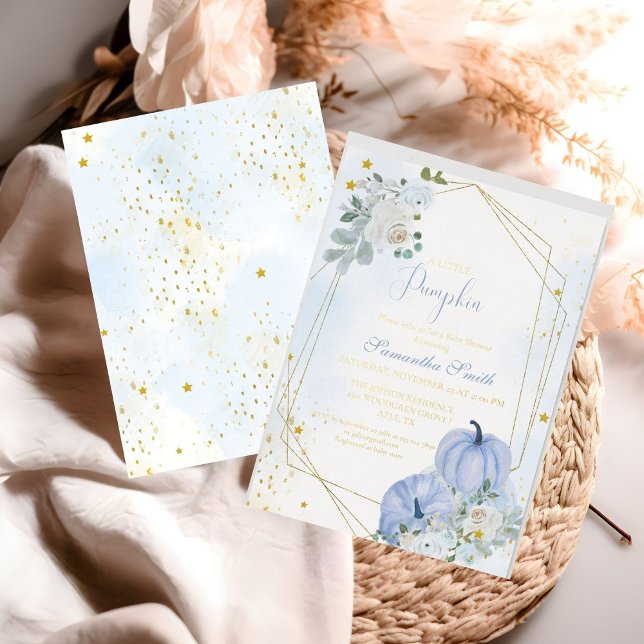 Invitation En Aluminium Elégant Baby shower Citrouille Blue Little (Créateur téléchargé)