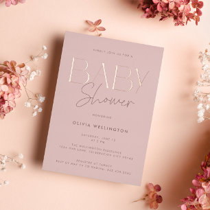 Invitation En Aluminium Élégant Baby shower de script rose moderne Or