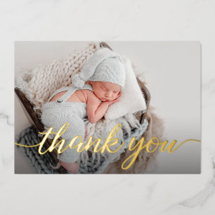 Invitation En Aluminium Elégant Baby shower photo merci Script
