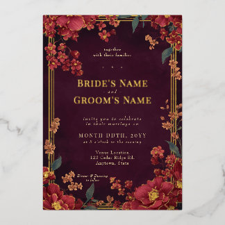 Invitation En Aluminium Élégant bijou rouge ton Mariage floral