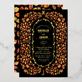 Invitation En Aluminium Elégant Black Fall Feuilles Rustique Boho Mariage