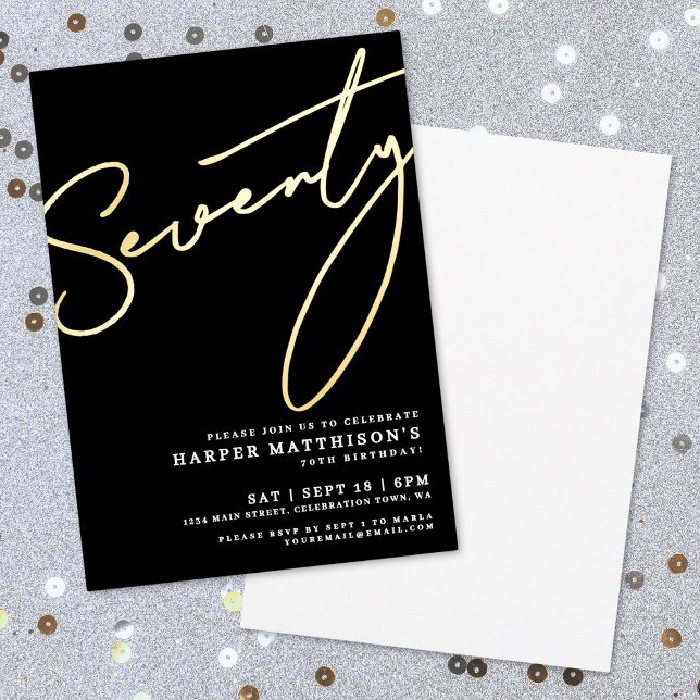 Invitation En Aluminium Elegant Black Seventy 70th Birthday Gold (Elegant Black Seventy 70th Birthday Gold Foil Invitation)