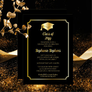 Invitation En Aluminium Élégant Black University Graduation Party Gold