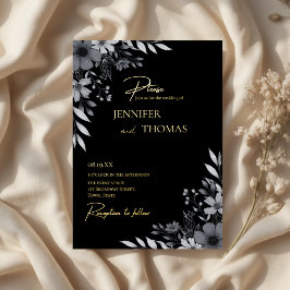 Invitation En Aluminium Elegant Black & White Floral Hand-Drawn Wedding