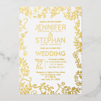 Invitation En Aluminium Élégant Blanc Véritable Mariage Floral Or