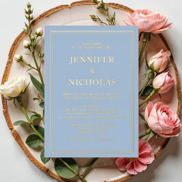 Invitation En Aluminium Elégant bleu Mariage or