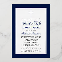Elégant bleu Première Sainte Communion Croix Argen