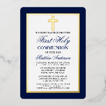 Elégant bleu Première Sainte Communion Croix Gold