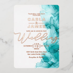 Invitation En Aluminium élégant Bleu Turquoise Encre Alcoolique or mariage